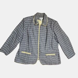 Vintage 80s Bob Mackie Textured Tweed‎ Blazer 26W Contrast Trim Preppy Old Money